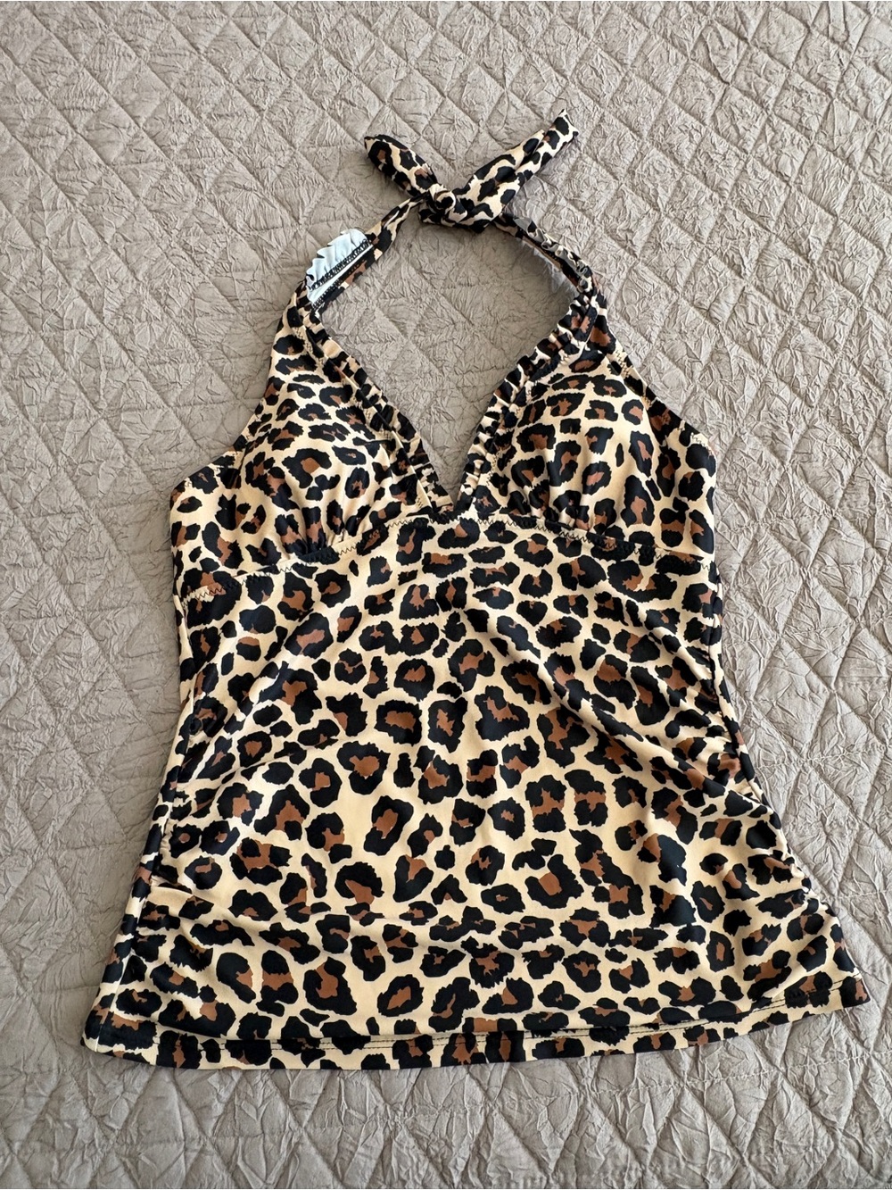 Leopard Halter Tankini Top - Black/Brown